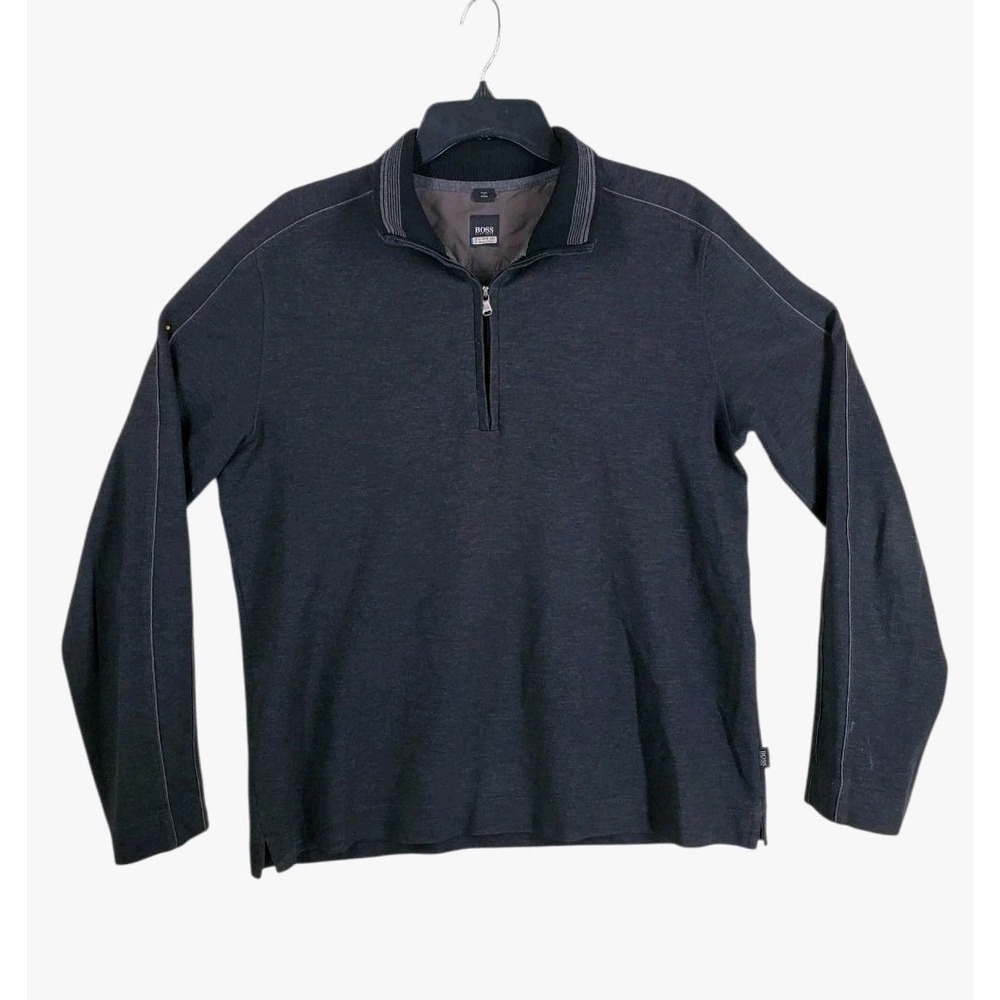 Hugo Boss Black Label 1/4 Zip Pullover Shirt Sweatshirt Mens L Charcoal Gray LS